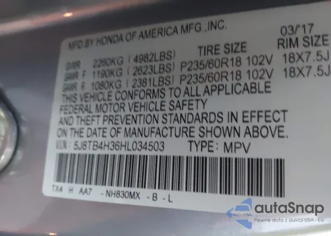 2017 Acura Rdx Acurawatch Plus Package из США, поврежденный, VIN 5J8TB4H36HL034503